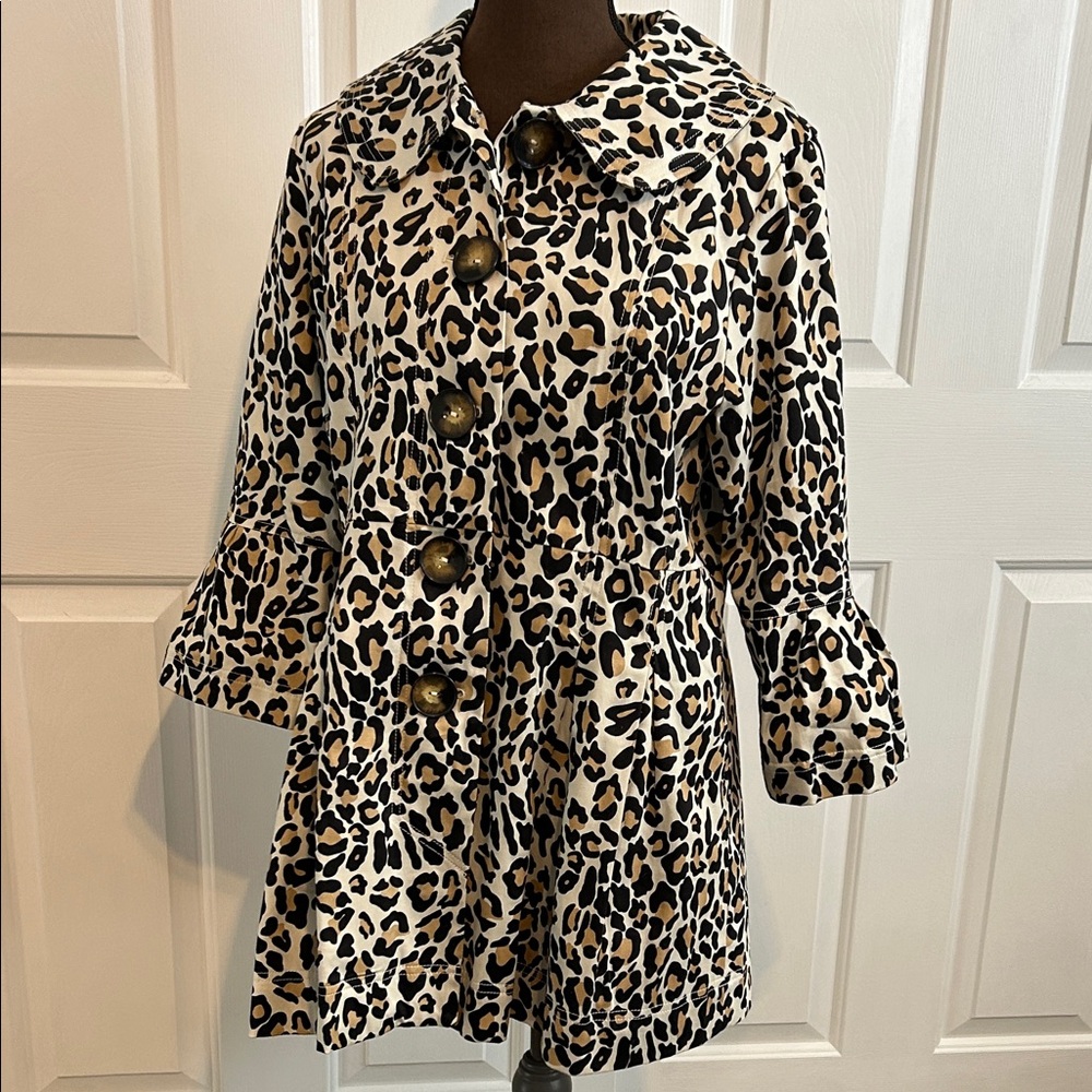 Leopard Print Trench Coat - Black, Cream & Tan